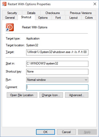 Restart with options short cut.jpg